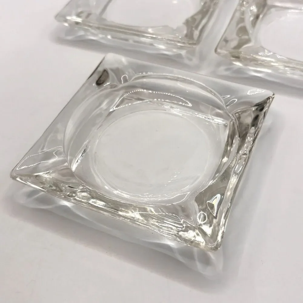 3 Vtg MCM Heavy Clear Glass Ashtray Square 3.5 x 3.5 Mid Century Modern Catchall